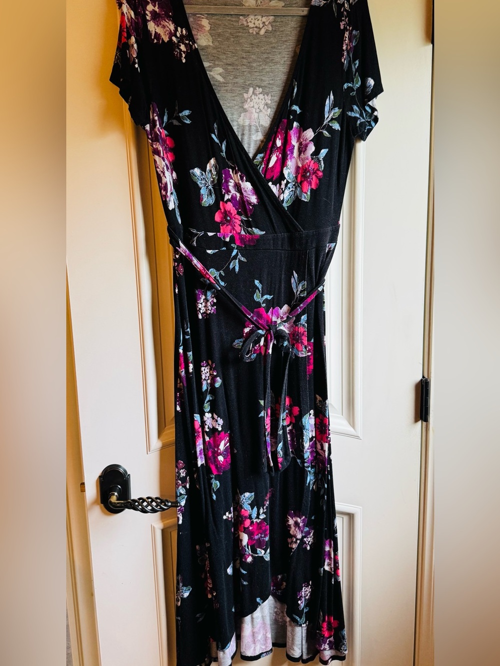 Black Maxi Wrap Dress with Pink & Purple Florals